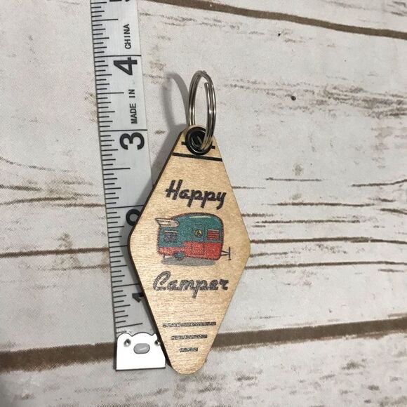 Happy Camper Wooden Keychain Retro Camper - Picture 7 of 7